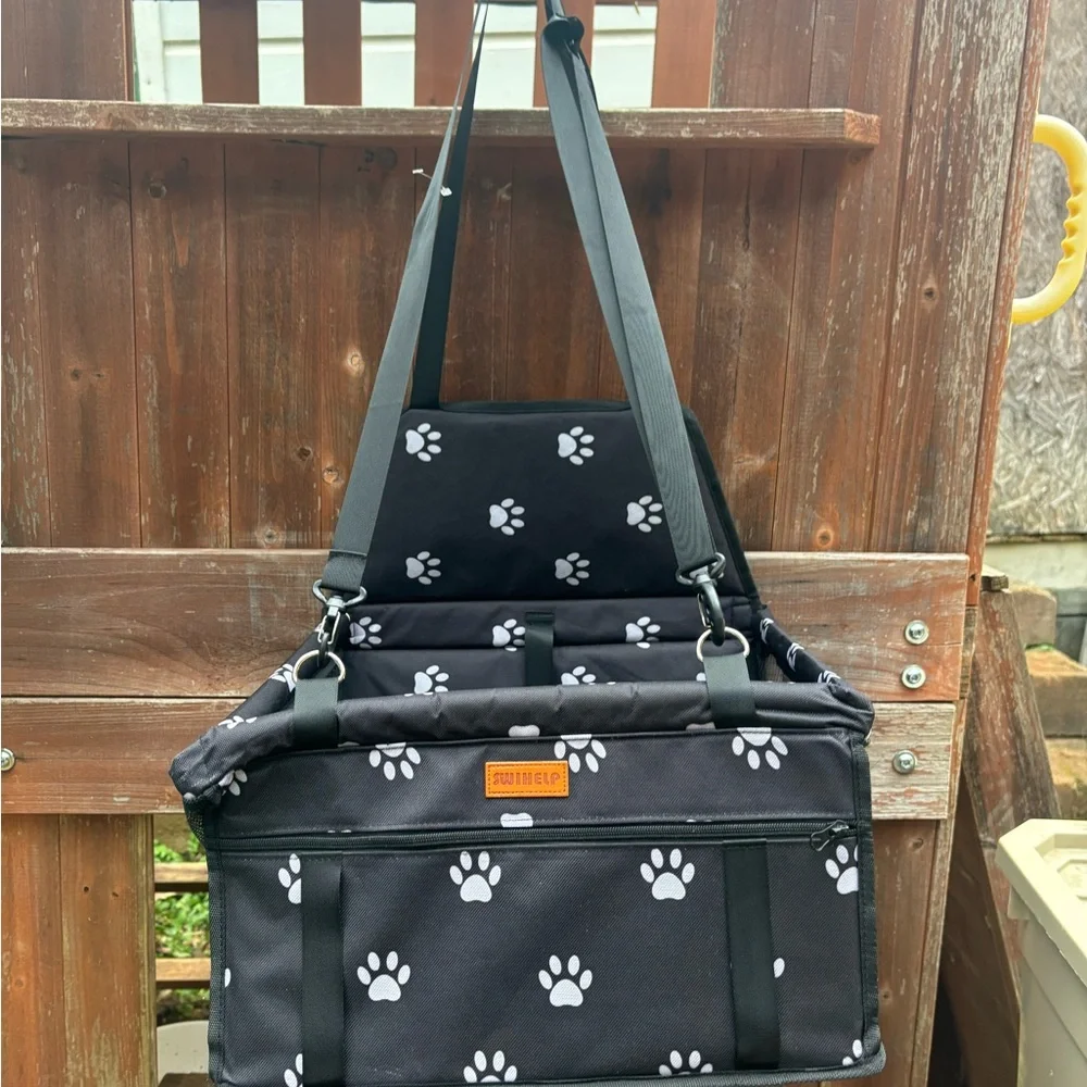 Swihelp Black Pet Carrier with White Paw Prints